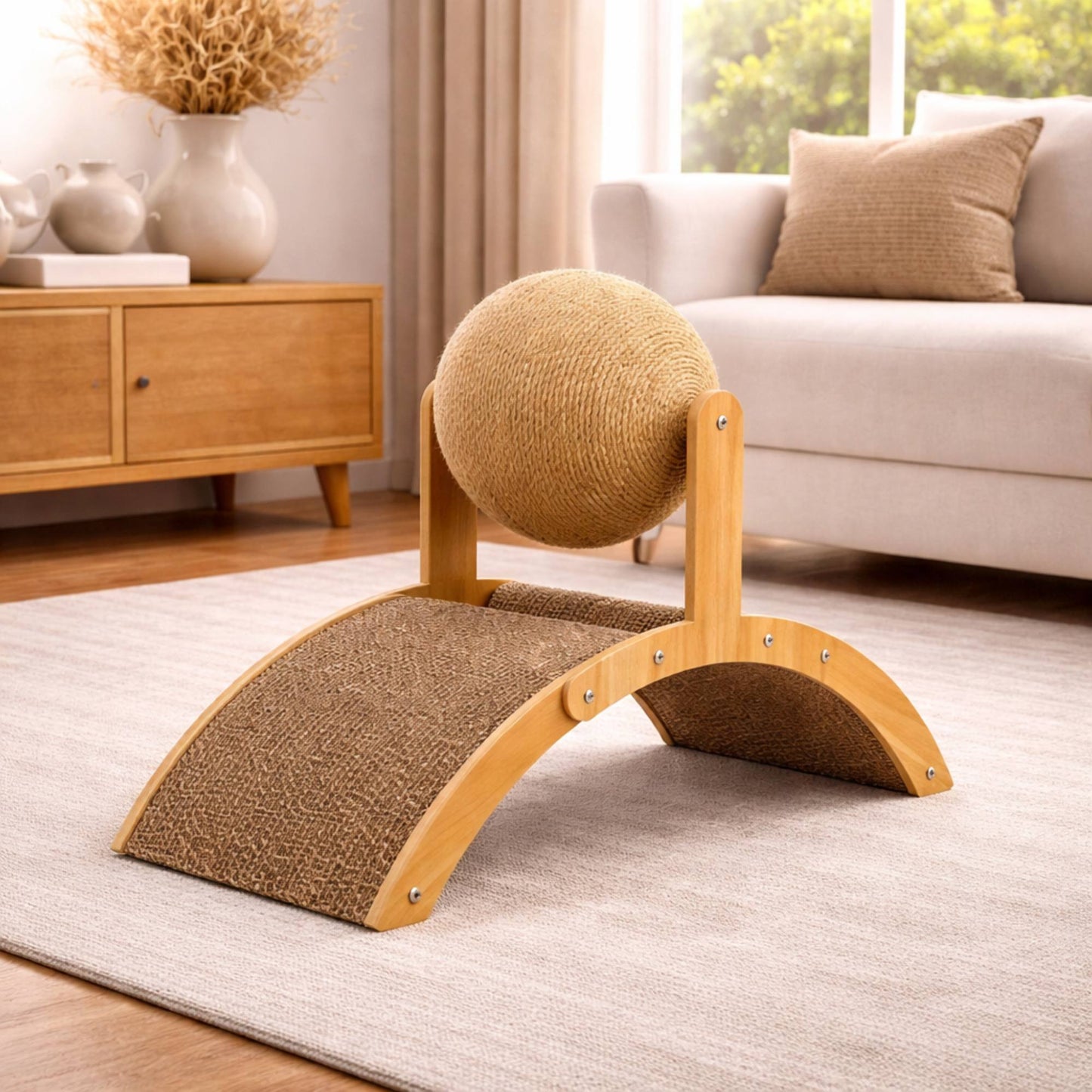 Griffoir pour chat en bois avec arche et boule en sisal – ARKO