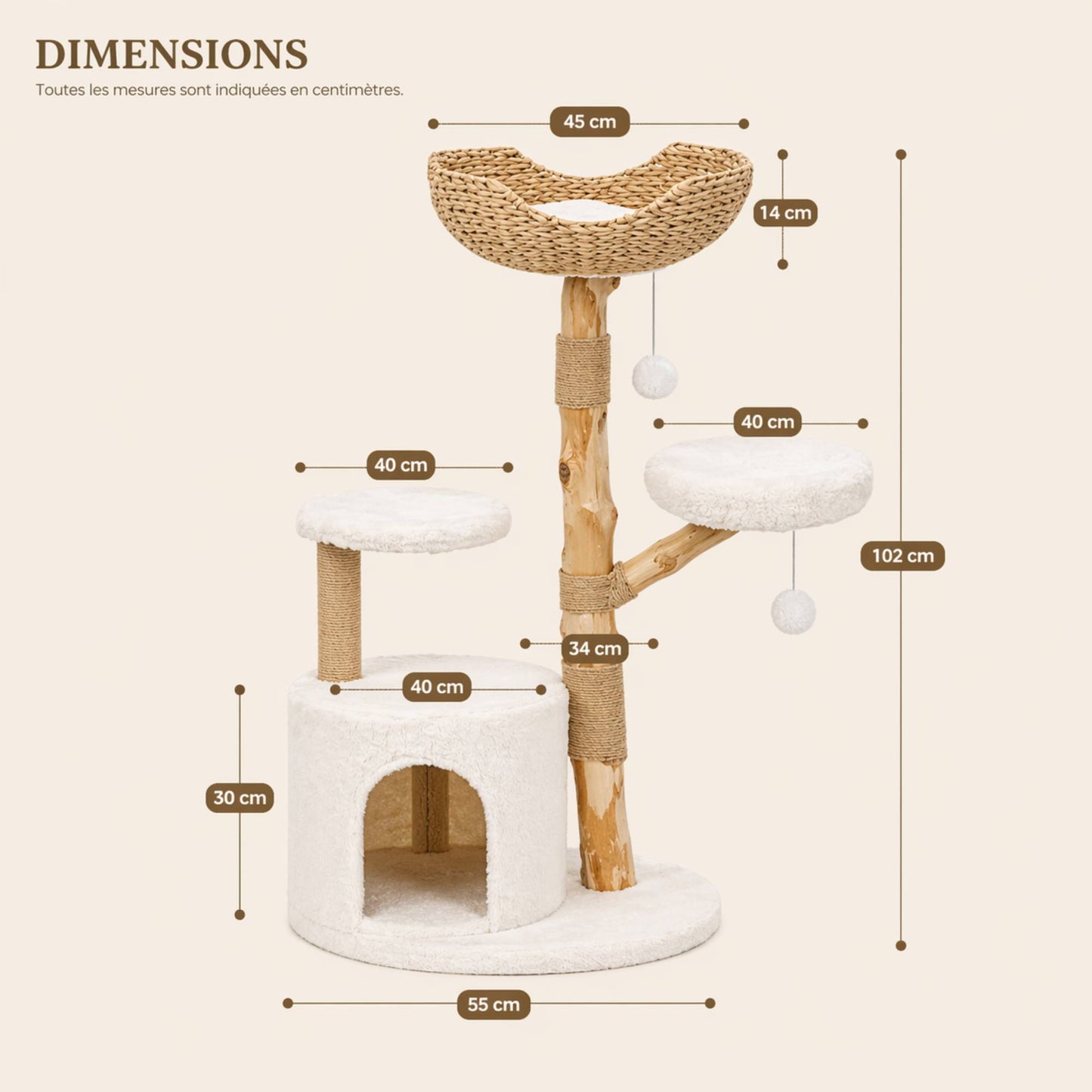 Arbre à chat bois avec niches et hamac – RIKO