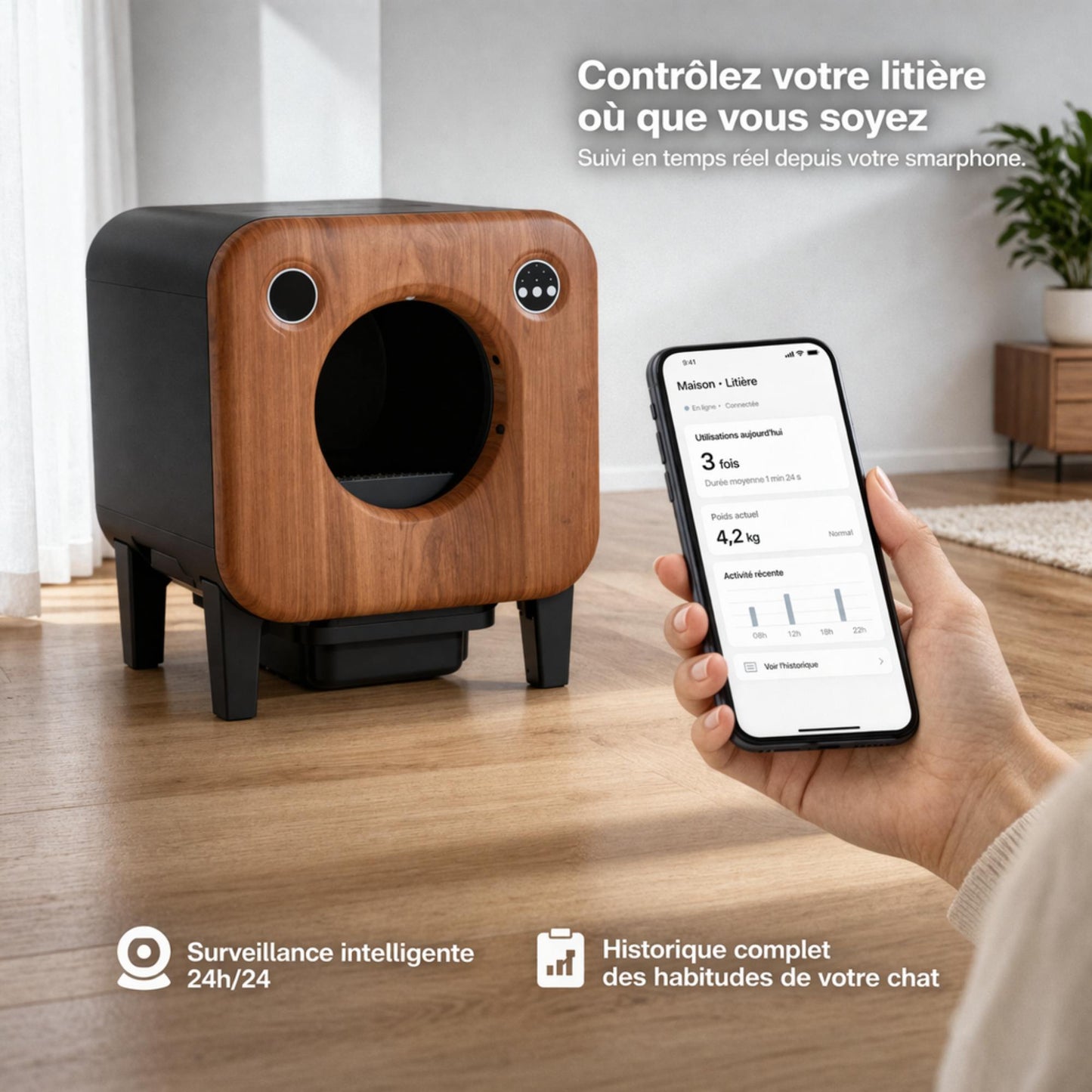 Litière autonettoyante connectée 75L – SIENA