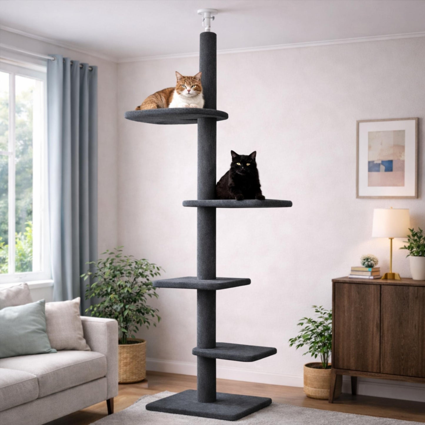 Arbre à chat réglable plafond grande hauteur avec poteaux en sisal – KERU