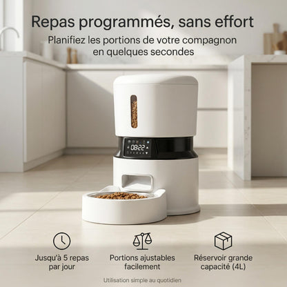 Distributeur automatique de croquettes 4L à écran tactile | Moustache & Cie