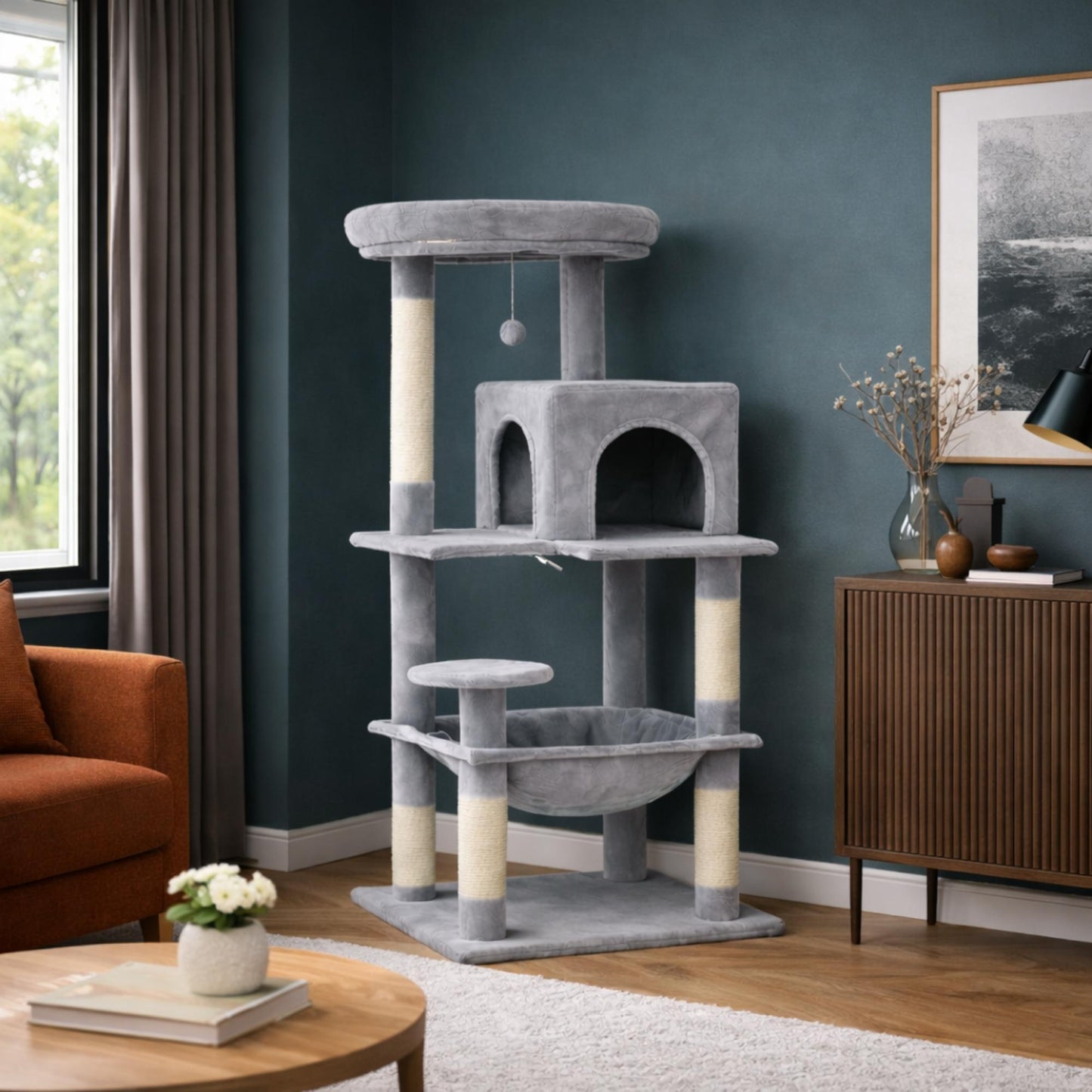 Arbre à chat bois avec niches et hamac – VYRA