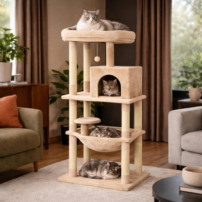 Arbre à chat bois avec niches et hamac – VYRA