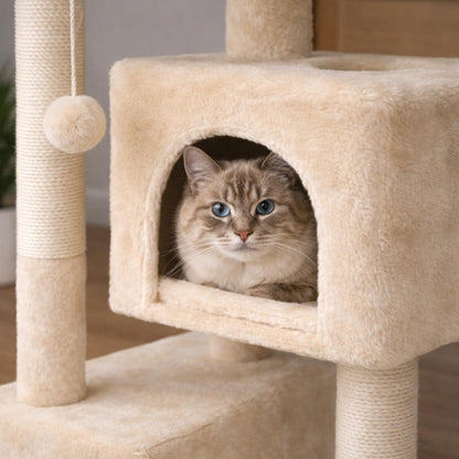 Arbre à chat bois compact avec couchage et sisal – ZARO