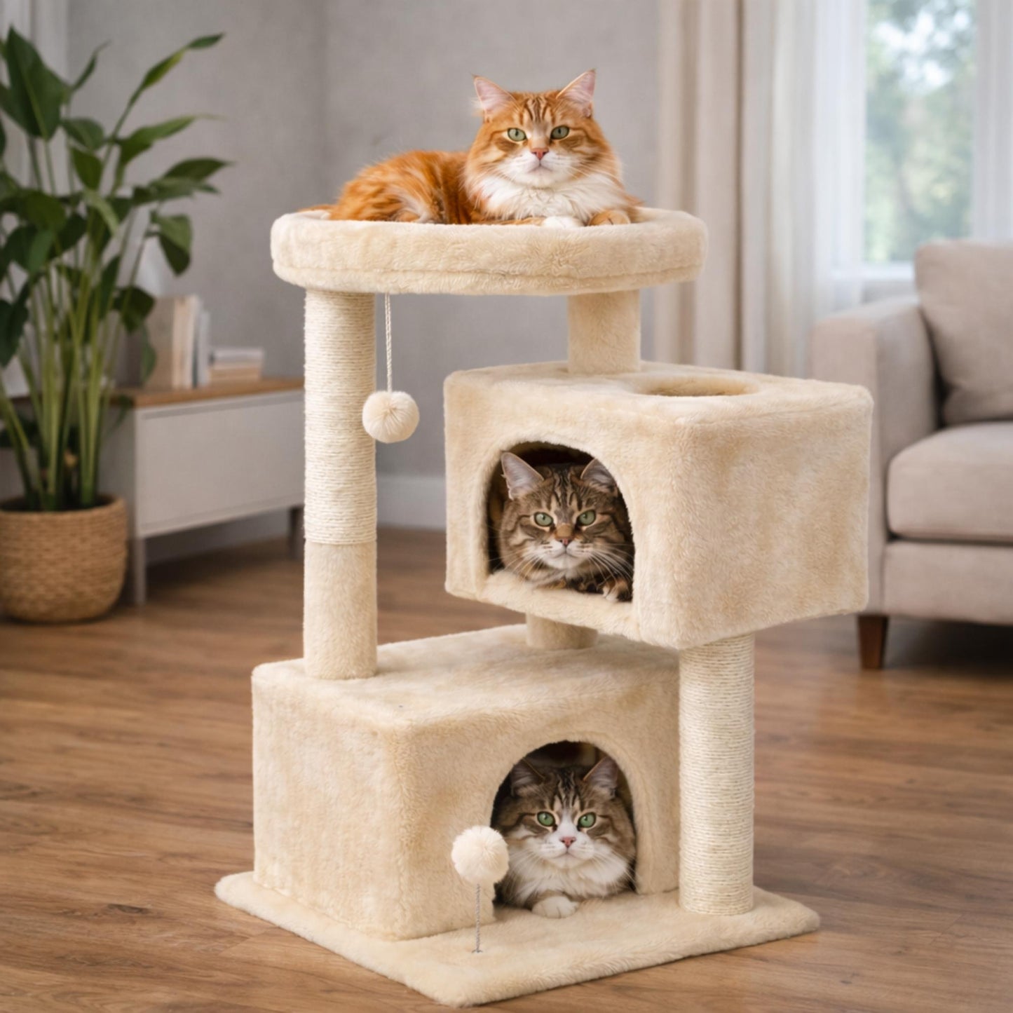 Arbre à chat bois compact avec couchage et sisal – ZARO