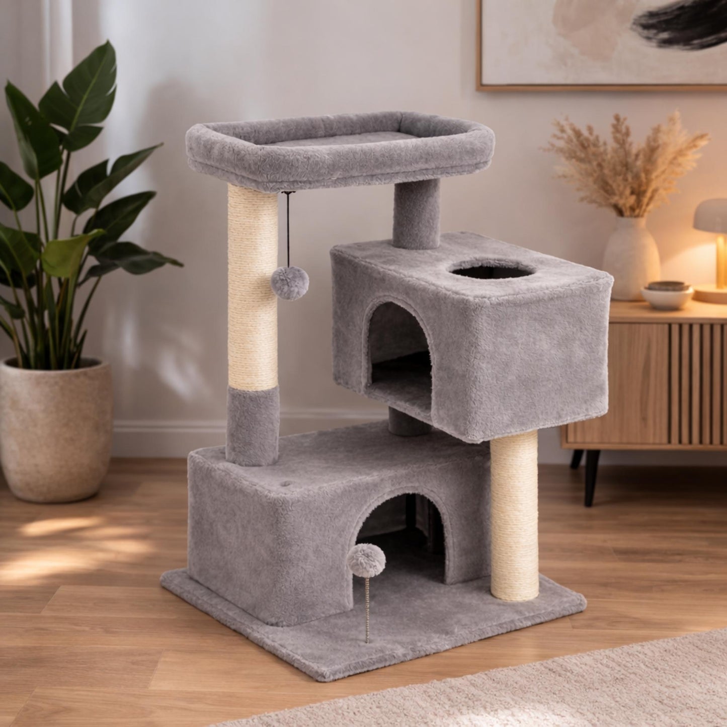 Arbre à chat bois compact avec couchage et sisal – ZARO