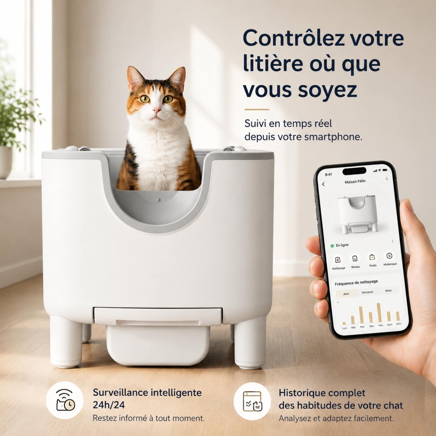 Litière autonettoyante ouverte connectée – NOVA