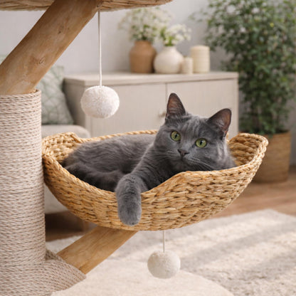 Arbre à chat bois avec couchage et poteaux en sisal – VYNO