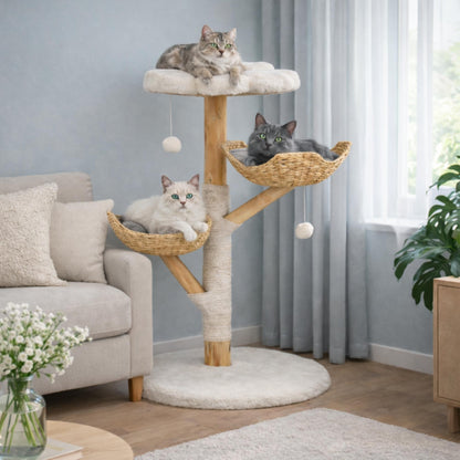 Arbre à chat bois avec couchage et poteaux en sisal – VYNO