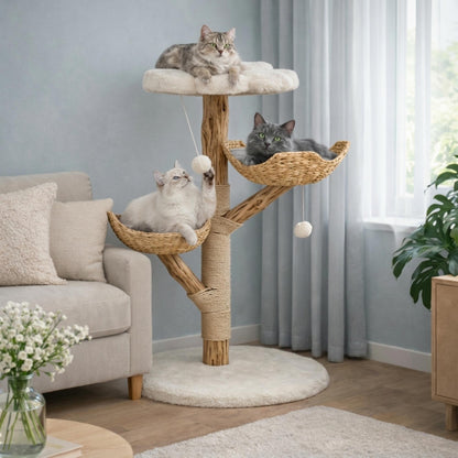 Arbre à chat bois avec couchage et poteaux en sisal – VYNO