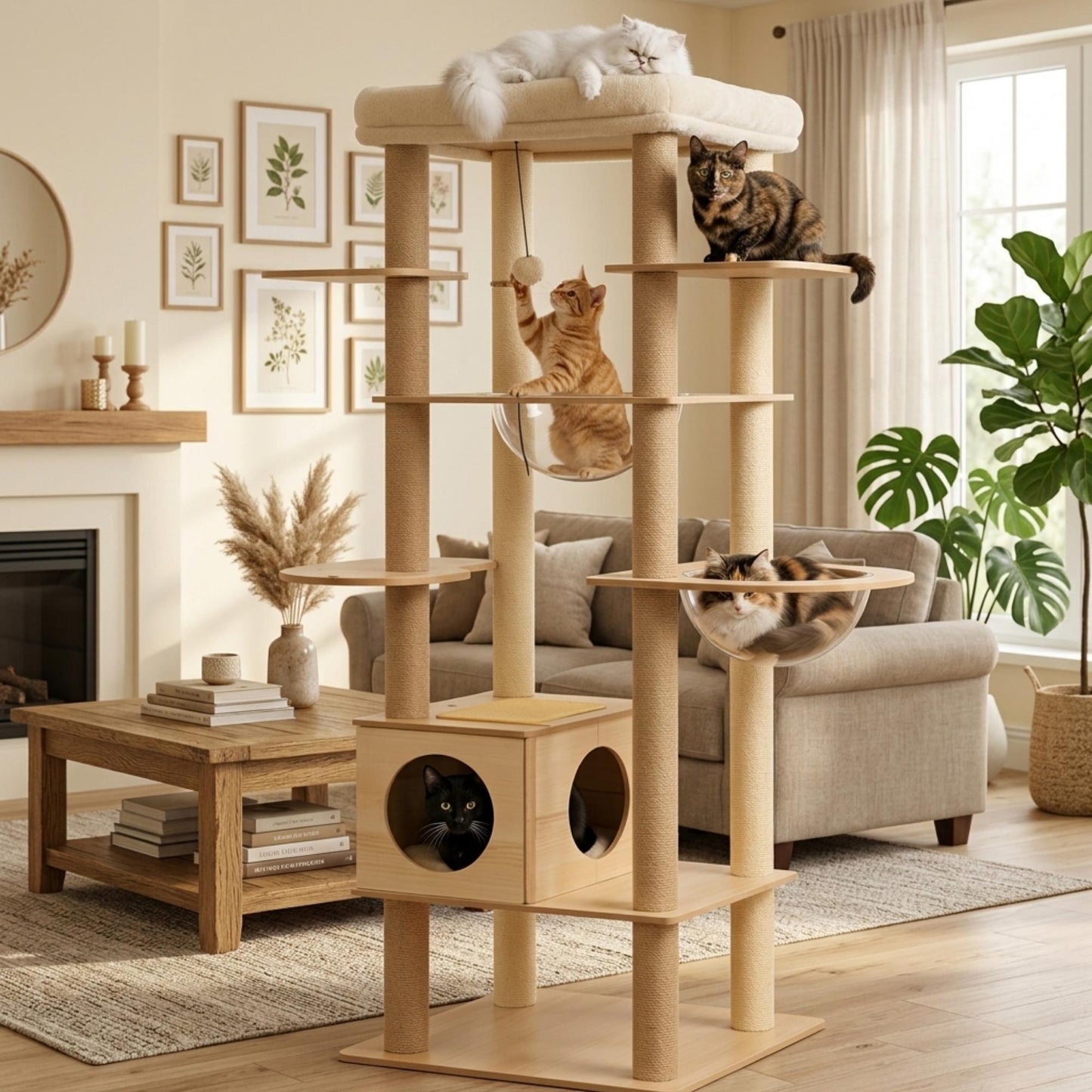 Arbre à chat bois multi-niveaux avec niches et hamac – ZYRO