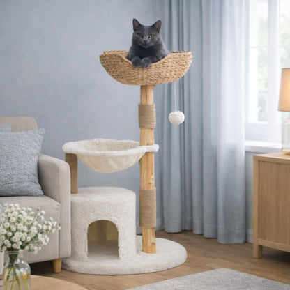 Arbre à chat bois avec niches et hamac – RIKO