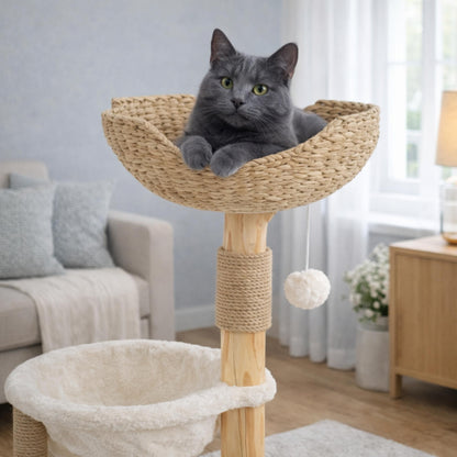 Arbre à chat bois avec niches et hamac – RIKO