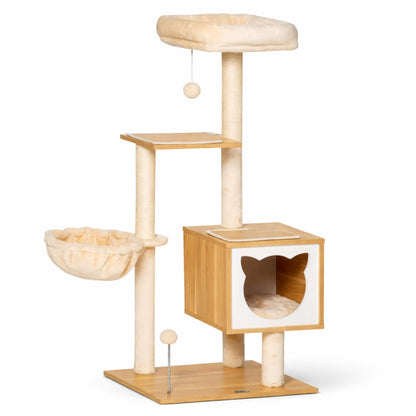 Arbre à chat bois compact avec niches et hamac  – NARO
