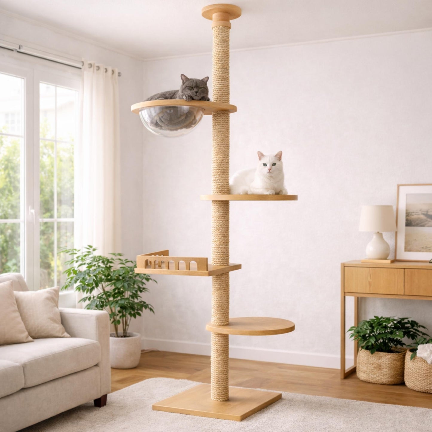 Arbre à chat réglable plafond avec poteaux en sisal – TAKO