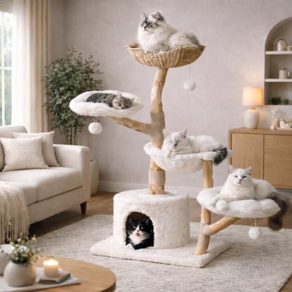 Arbre à chat bois avec niches et hamac – KYRO