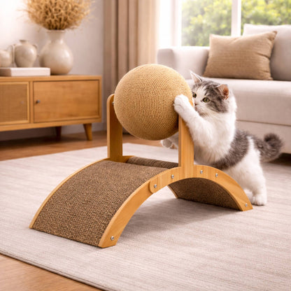 Griffoir pour chat en bois avec arche et boule en sisal – ARKO