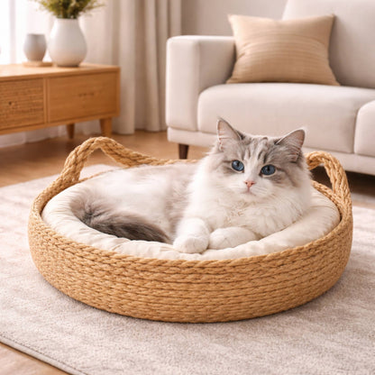 Panier pour chat en rotin tressé avec coussin – ZENKO