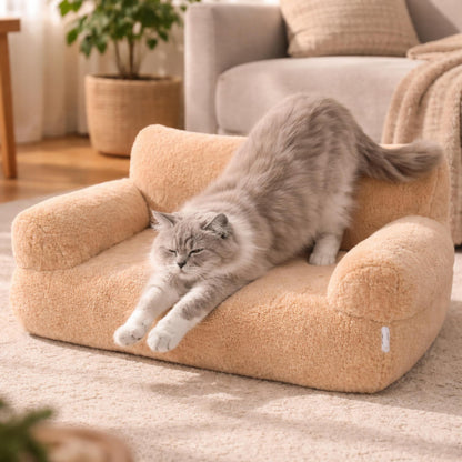 Panier pour chat en peluche avec dossier et coussin – MILO