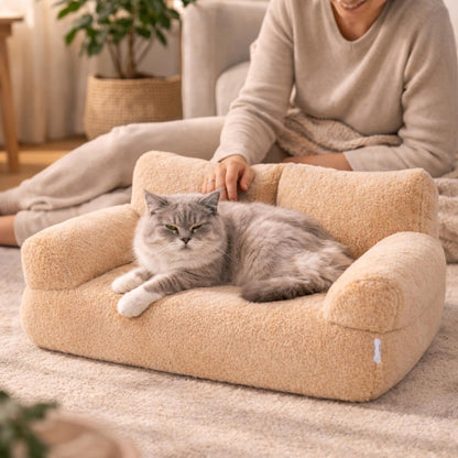 Panier pour chat en peluche avec dossier et coussin – MILO