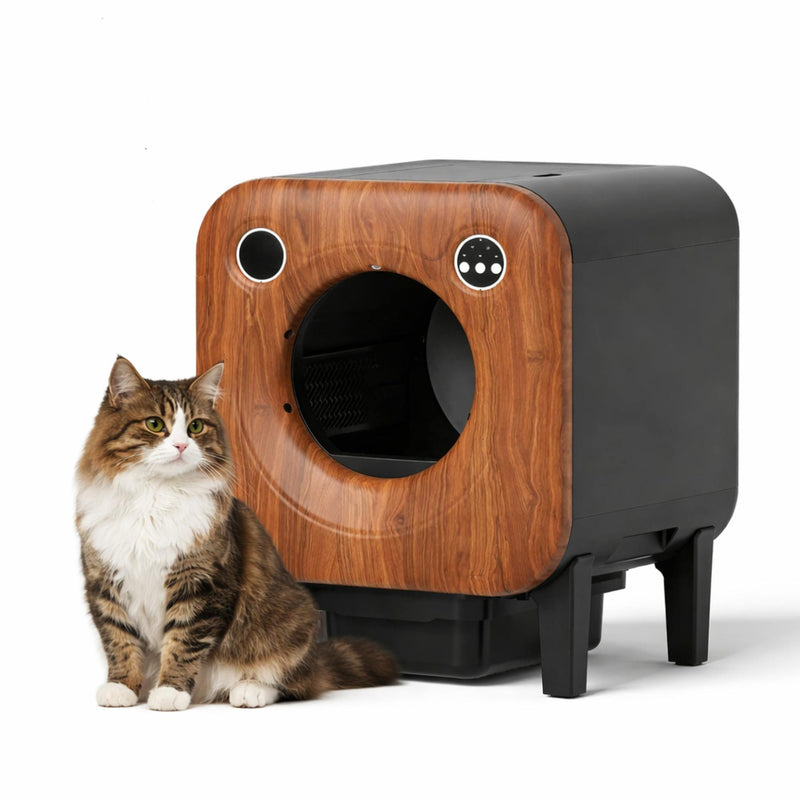 Litière autonettoyante connectée – Signature Bois 75L | Moustache & Cie