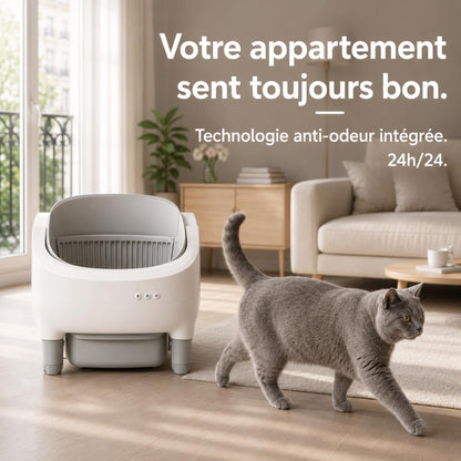 Litière autonettoyante connectée 76L ouverte pour chat – AURA
