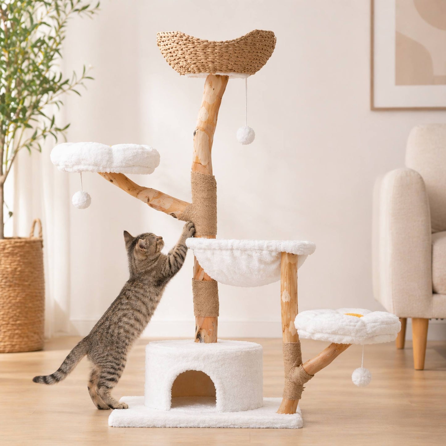 Arbre à chat bois avec niches et hamac – KYRO