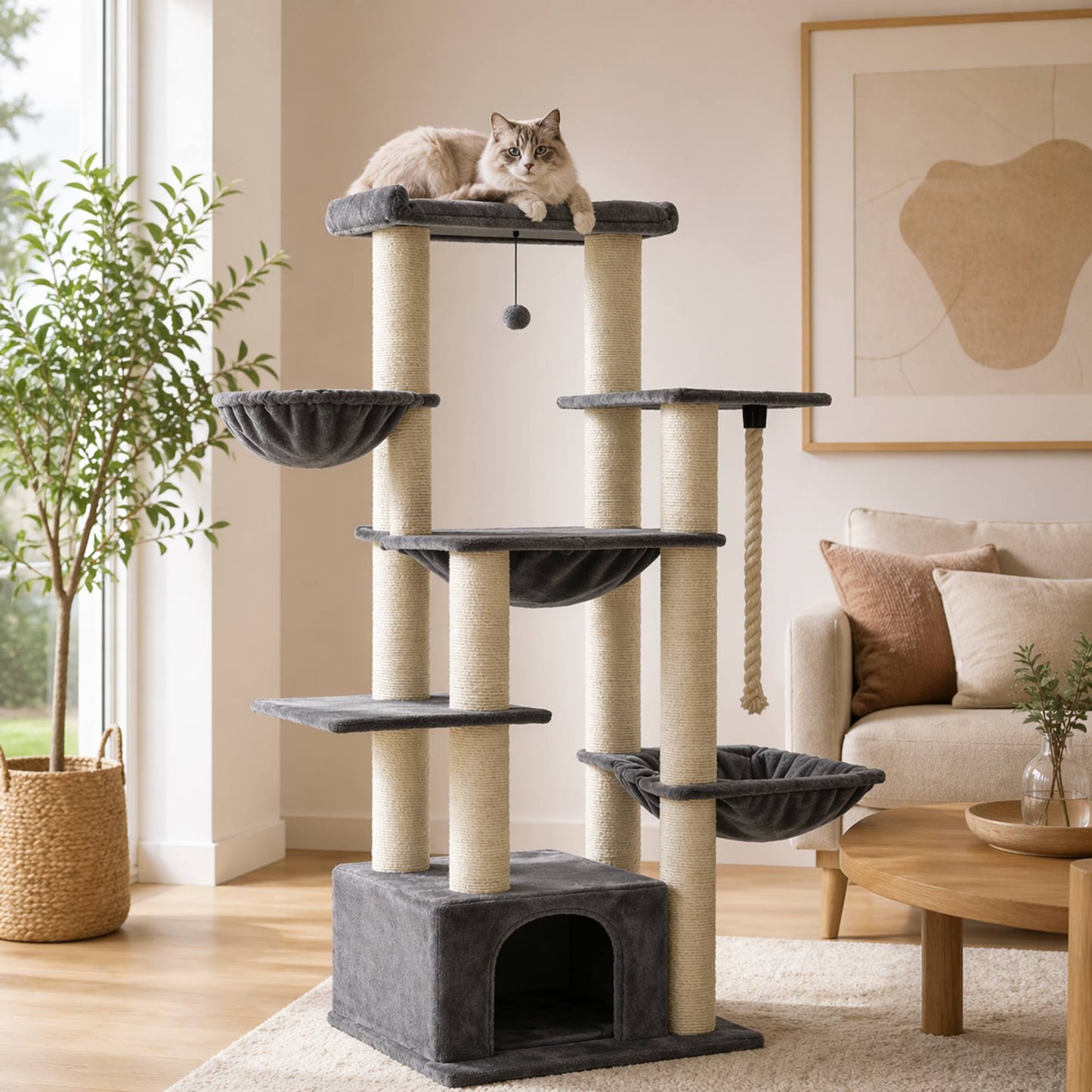Arbre à chat bois avec niches et hamac – VEXO