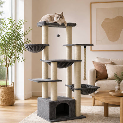 Arbre à chat bois avec niches et hamac – VEXO
