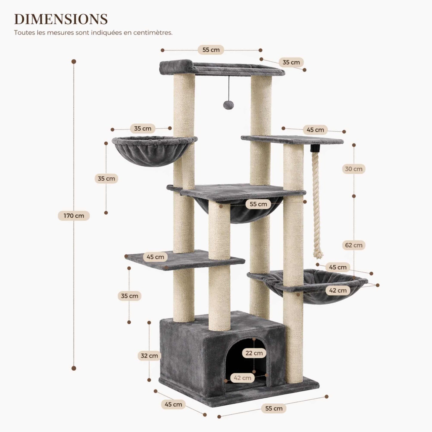 Arbre à chat bois avec niches et hamac – VEXO