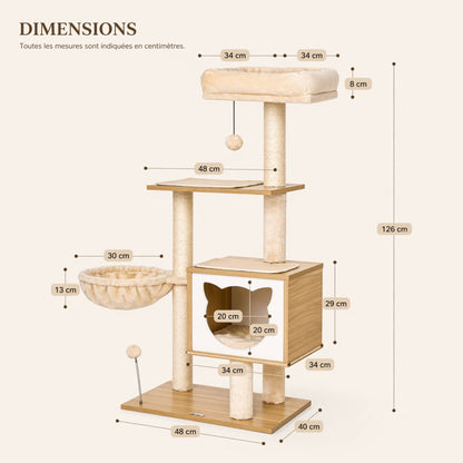 Arbre à chat bois compact avec niches et hamac  – NARO