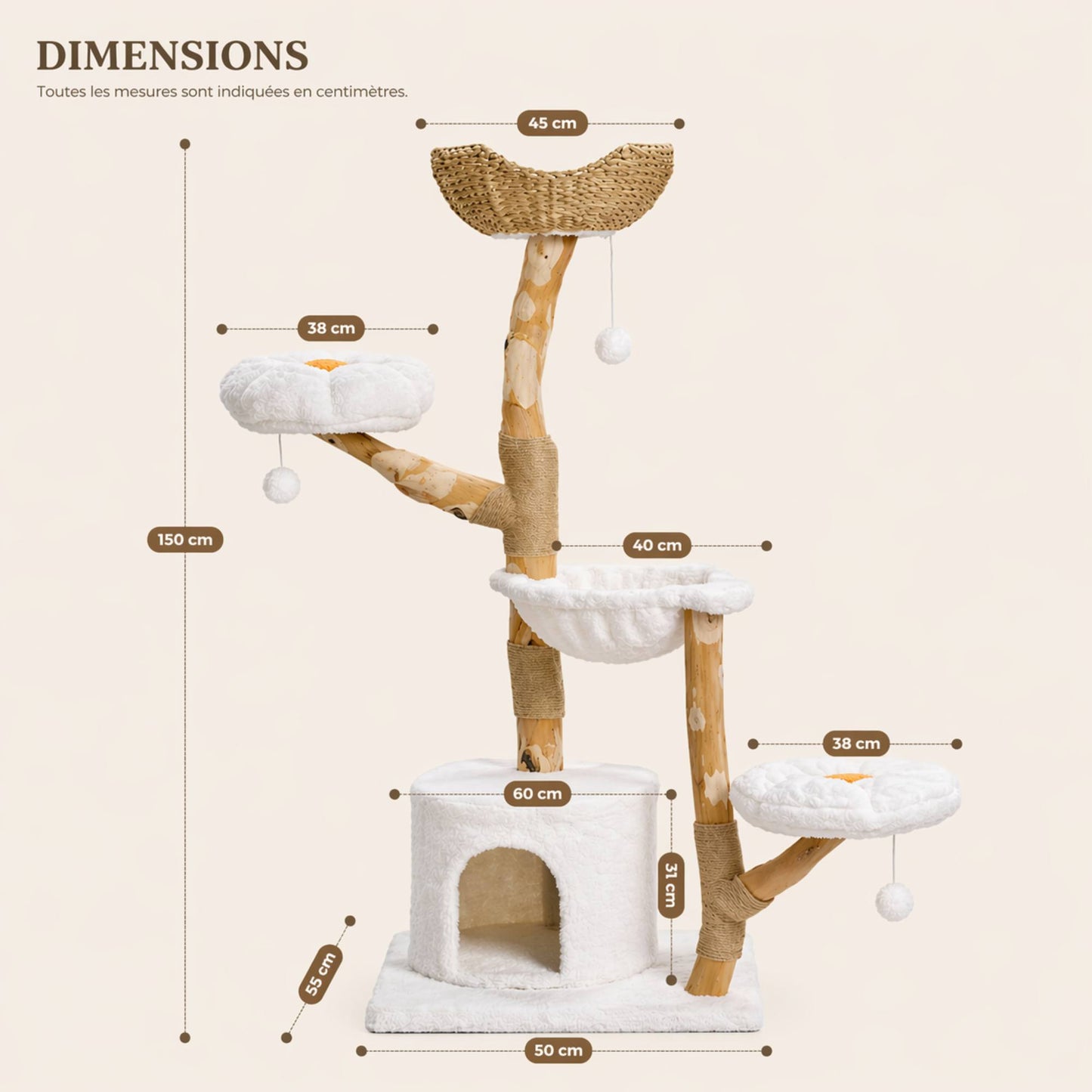 Arbre à chat bois avec niches et hamac – KYRO