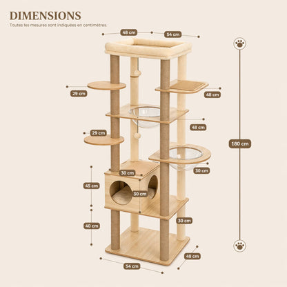 Arbre à chat bois multi-niveaux avec niches et hamac – ZYRO