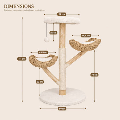 Arbre à chat bois avec couchage et poteaux en sisal – VYNO