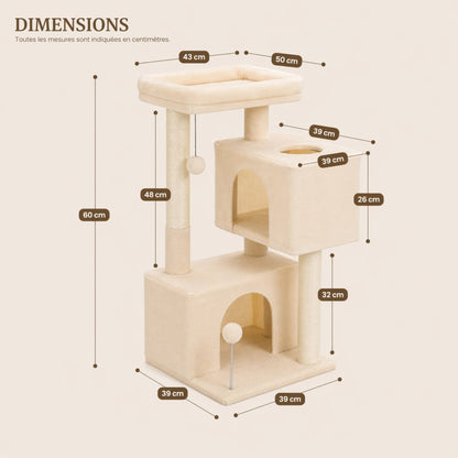 Arbre à chat bois compact avec couchage et sisal – ZARO